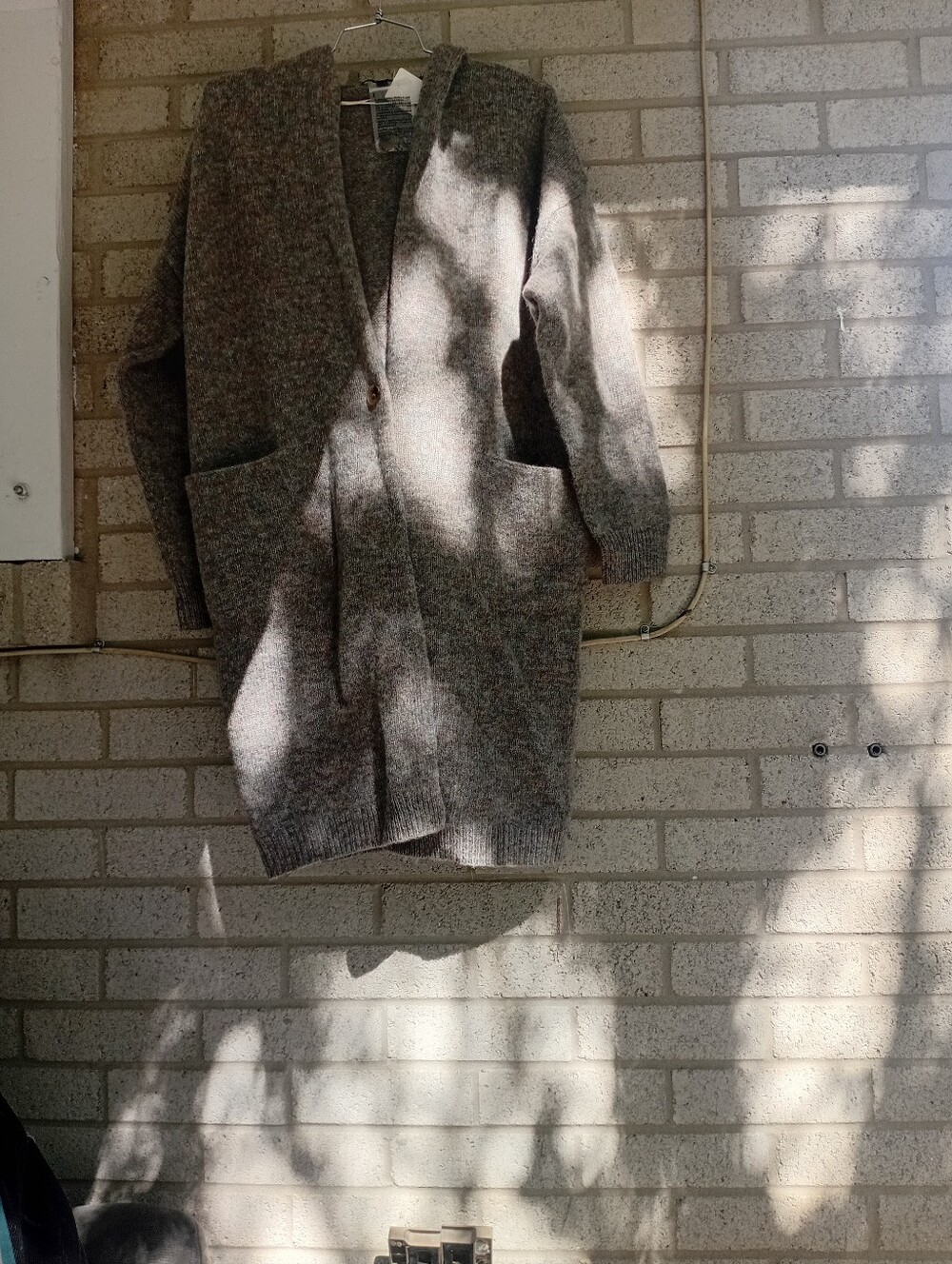 Oversized 100%wool Knit Longline Duster Cardigan with Hoodie,Front Pockets NEW